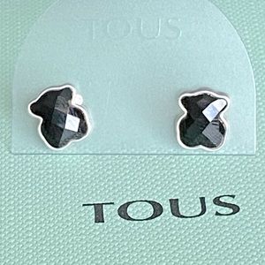 Tous silver/onyx bear earring